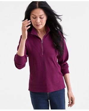 Style & Co. Waffle-knit Quarter Zip Top - Purple