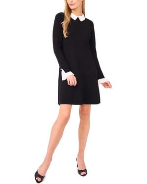 Cece Woven Collar Sweater Dress - Black