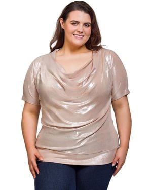 24seven Comfort Apparel Plus Size Cowl Neck Short Sleeve Top - Gray