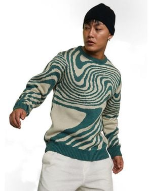 Campus Sutra Fluid-jacquard Knit Pullover Sweater - Green