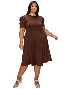 L I V D Plus Size Aleyna Flare Dress - Brown