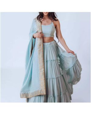 Ras Shimmer Tiered Skirt - Blue