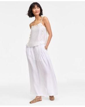 On 34th Shell Embellished Gauze Tank Pleated Gauze Wide Leg Pants Macys Exclusive - White