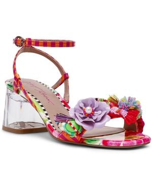 Betsey Johnson Merrily Floral Low Block Heel Sandals - Red