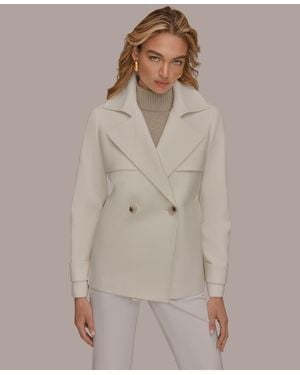 Donna Karan Short Crepe Notch Collar Trench Coat - Natural