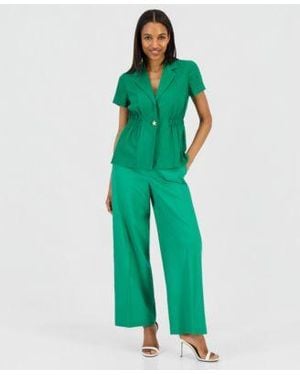 Tahari Asl Petite One Button Regular Fit Top Mid Rise Wide Leg Pants - Green