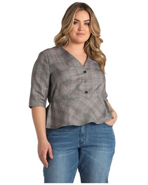 Standards & Practices Plus Size Peplum Plaid Jacket - Gray