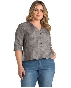 Standards & Practices Plus Size Peplum Plaid Jacket - Gray