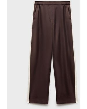 Mango Contrast Stripe Straight Pants - Brown