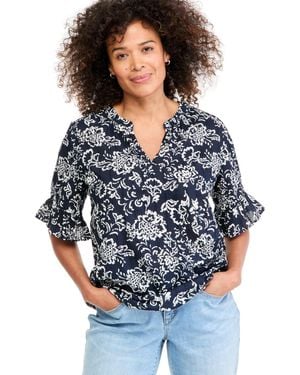 Style & Co. Printed Ruffle Sleeve Top - Blue