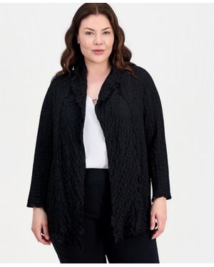 Kasper Plus Size Textured Open-front Jacket - Black