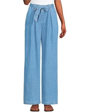 Lands' End High Ridge Twill Pull On Pleated Wide Leg Pants - Blue