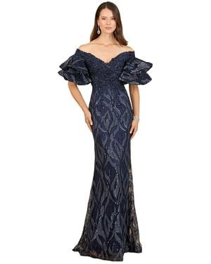 Lara Off Shoulder Mermaid Beaded Gown - Blue
