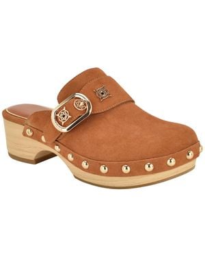 Guess Grisee Platform Wood Bottom Heeled Clogs - Brown