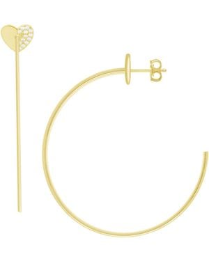 Essentials And Now This High Polished Cubic Zirconia Pave Heart C Hoop Earring - Metallic