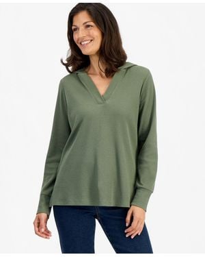 Style & Co. Hooded Long-sleeve V-neck Hoodie - Green