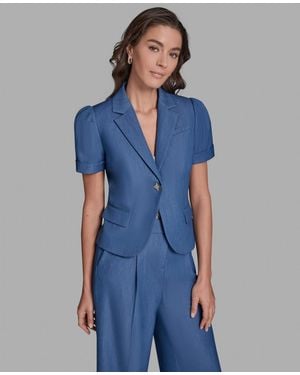 BCBGMAXAZRIA Notch Lapel Short-sleeve Cropped Jacket - Blue
