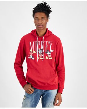 Hybrid Mickey Mouse Three Mickeys Regular-fit Printed Fleece Hoodie - Red