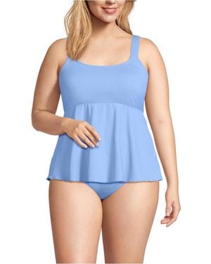 Lands' End Plus Size Adjustable Scoop Neck Flutter Tankini Top - Blue