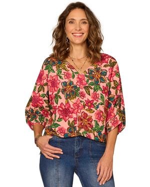 Democracy Printed V-neck Top - Red