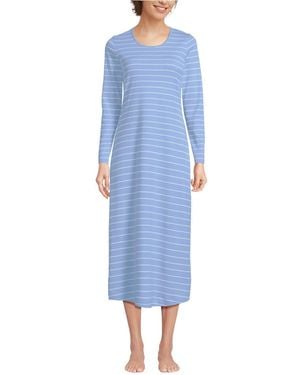 Lands' End Cotton Long Sleeve Midcalf Nightgown - Blue