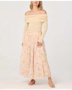 Astr Floral Side-zipper Pleated Maxi Skirt - Natural