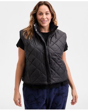 ID Ideology Plus Size Relaxed Zip-front Sherpa Vest - Black