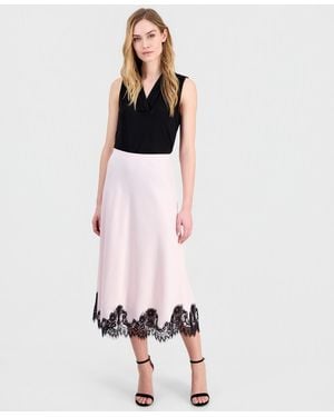 Anne Klein Lace-trim Midi Satin Skirt - White
