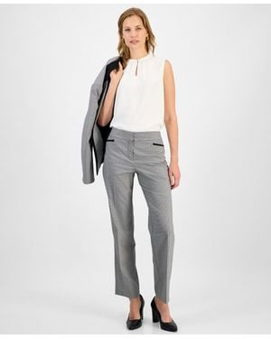 Kasper L-pocket Gingham-print Pants - White