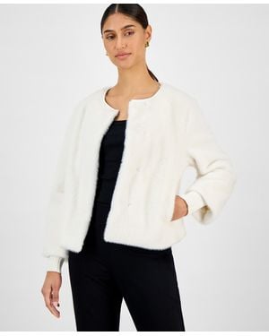 Tahari Knit-cuff Faux-fur Jacket - White