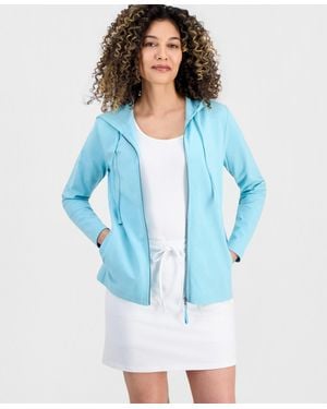Style & Co. Petite Zip-front Long-sleeve Hoodie - Blue