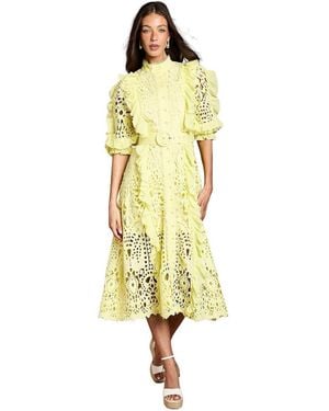 Coast Lace-ruffle Belted Midi Dress - Yellow