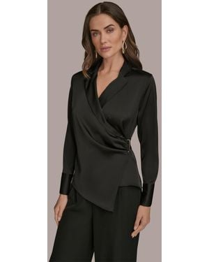 Donna Karan Long-sleeve Collared Blouse - Black