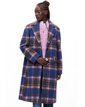Desigual Long Plaid Wool-blend Coat - Blue