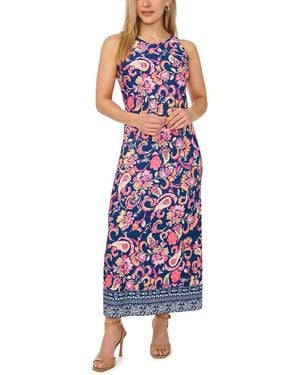 Msk Petite Printed Round Neck Sleeveless Maxi Dress - Purple