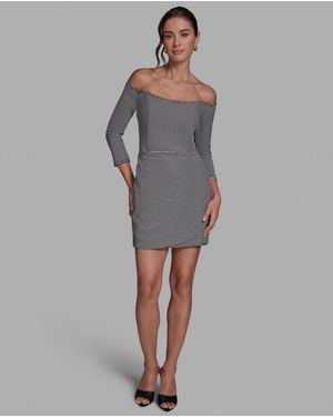 BCBGMAXAZRIA Stripe Ottoman Off Shoulder Sheath Dress - Gray