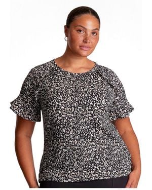 Estelle Abstract Geo Print Short Sleeve Top - Black