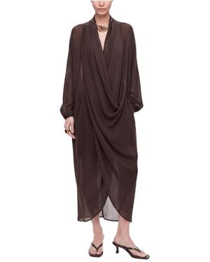 Nocturne Draped Wrap Balloon Sleeves Maxi Dress - Red