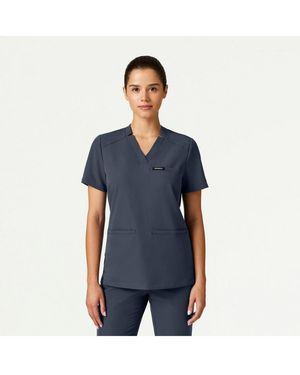Jaanuu Helia 3-pocket Slim Notched V-neck Scrub Top - Blue