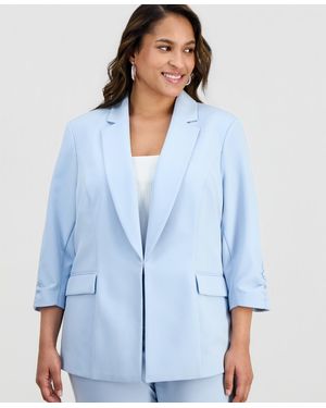 INC International Concepts Plus Size Kiss-front 3/4-sleeve Blazer - Blue