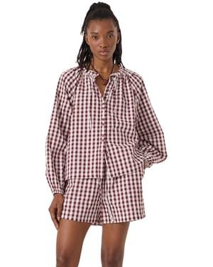 Hush Elsa Gathered Gingham Beach Shirt - Pink