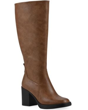 White Mountain Mackle Tall Shaft Wide Calf Block Heel Boots - Brown