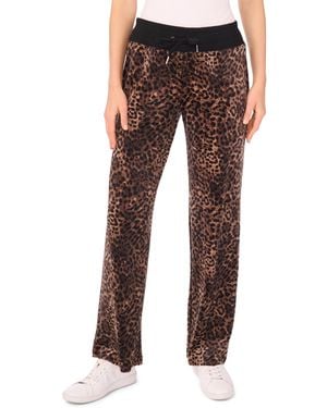 Vince Camuto Velour Animal Print Drawstring Waist Straight Leg Pants - Brown