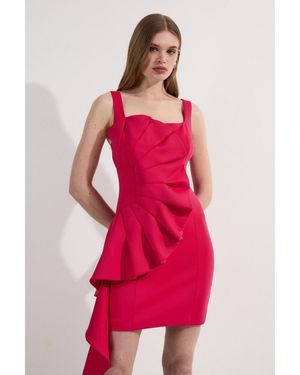 Karen Millen Scuba Drama Ruffle Woven Mini Dress - Pink