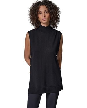 Donna Karan Merino Wool Mock Neck Sleeveless Tunic - Black