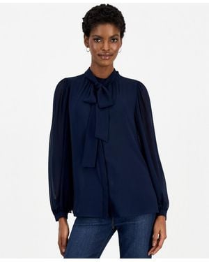 Kobi Halperin Dahlia Chiffon Tie-neck Long-sleeve Blouse - Blue