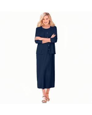 Woman Within Within Lettuce Trim Knit Jacket Dress - Blue