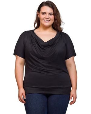 24seven Comfort Apparel Plus Size Cowl Neck Short Sleeve Top - Black