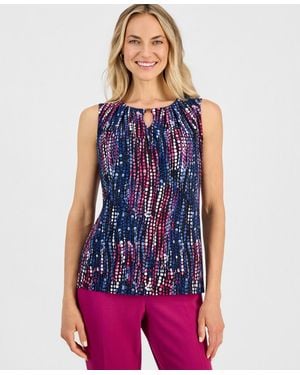 Kasper Petite Sleeveless Keyhole Blouse - Blue