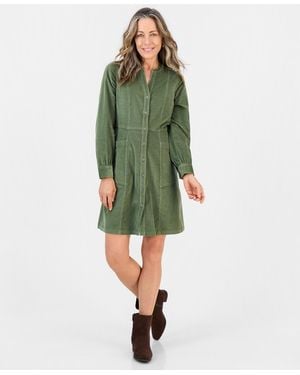 Style & Co. Petite Long-sleeve Corduroy Fitted Dress - Green